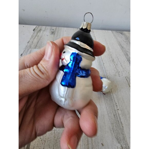 Glass snowman candy cane ornament set litter blue red pink - Picture 6 of 9